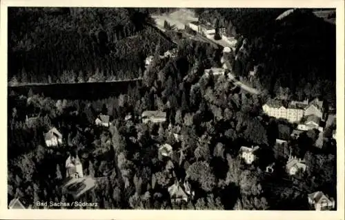 Ak Bad Sachsa im Harz, Luftaufnahme von  Wälder, Häuser, See