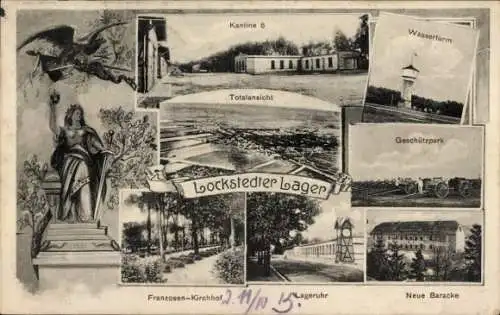 Ak Lockstedt in Holstein, Lockstedter Lager, Kantine 6, Wasserturm, Lageruhr, Neue Baracke