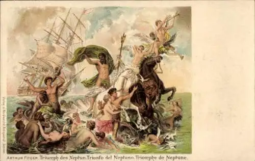 Künstler Litho Fitger, Arthur, Triumph des Neptun, Trionfo del Neptuno, Triomphe de Neptune