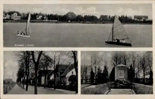Ak Einfeld Neumünster in Holstein, See, Allee, Denkmal