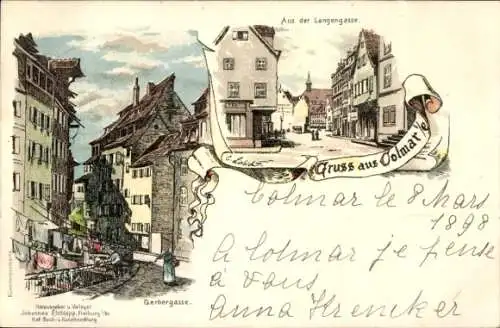 Litho Colmar Haut Rhin, Aus der Langengasse,Gerbergasse