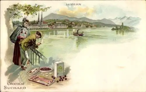Litho Luzern Schweiz, Chocolat Suchard, Gesamtansicht des Ortes
