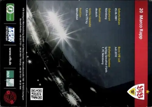 Autogrammkarte Fußballer Marco Rapp, VFB Stuttgart, Autogramm