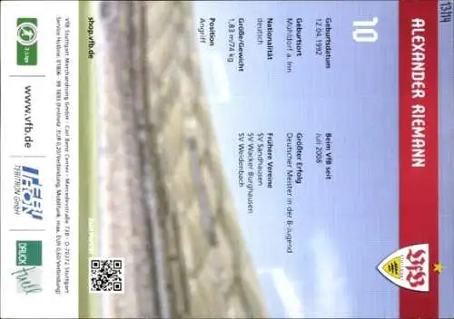 Autogrammkarte Fußballer Alexander Riemann, VFB Stuttgart, Autogramm