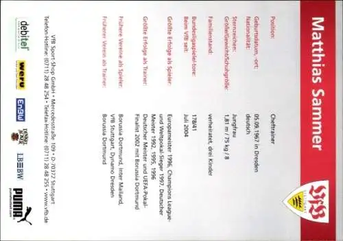 Autogrammkarte Cheftrainer Matthias Sammer, VFB Stuttgart, Autogramm