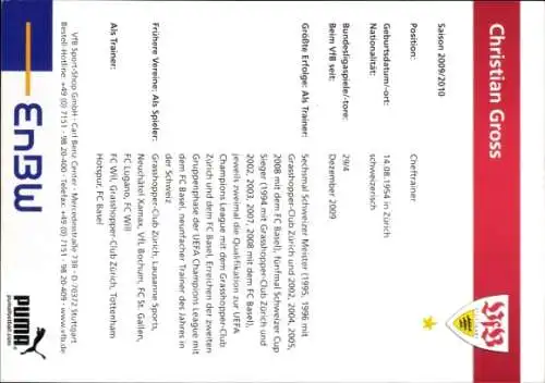 Autogrammkarte Cheftrainer Christian Gross, VFB Stuttgart, Autogramm