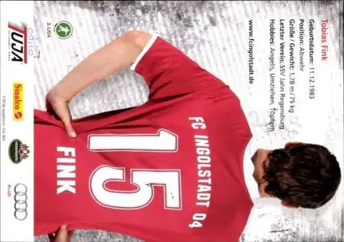 Autogrammkarte Fußballer Tobias Fink, FC Ingolstadt, Autogramm
