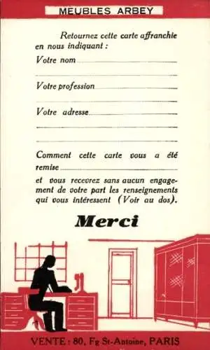 Ak Reklame Meubles Arbey, Faubourg St. Antoine, Paris