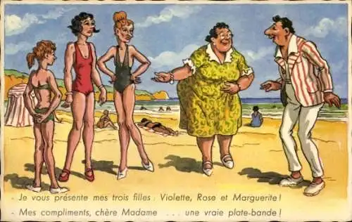 Künstler Ak Chaperon, Jean, Strand, Ich präsentiere Ihnen meine drei Töchter