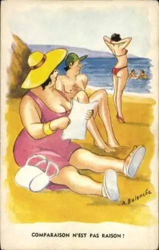 Künstler Ak Balanche, A., Strand, Humor, Comparaison n'est pas raison