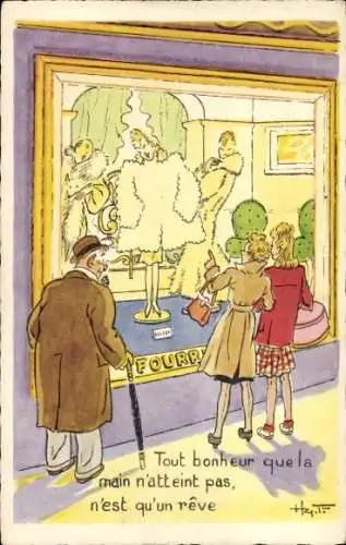 Künstler Ak Tout bonheur que la main n'atteint pas, n'est qu'un rêve, Schaufenster, Humor