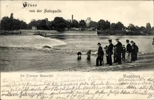 Ak Cracau Magdeburg, Vorderseite einer Postkarte mit einer Schwarz-Weiß-Aufnahme vom Cracauer ...