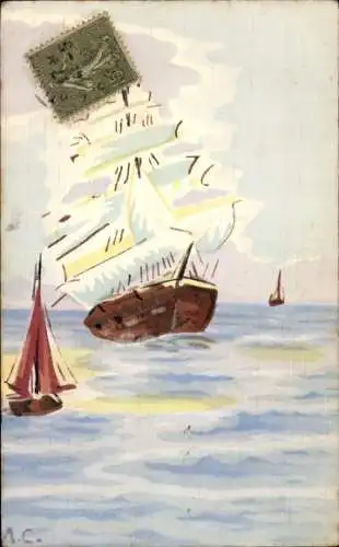 Künstler Ak Großes Segelschiff, gemalt