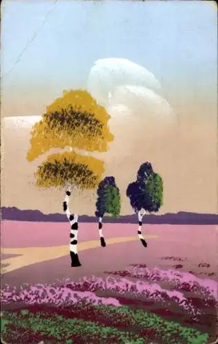 Künstler Ak drei Birken