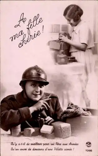 Ak von deiner lieben Tochter, Soldat erhält Paket von zu Hause