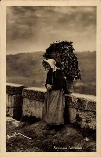 Ak Elsassische Bäuerin mit Kiepe auf dem Rücken