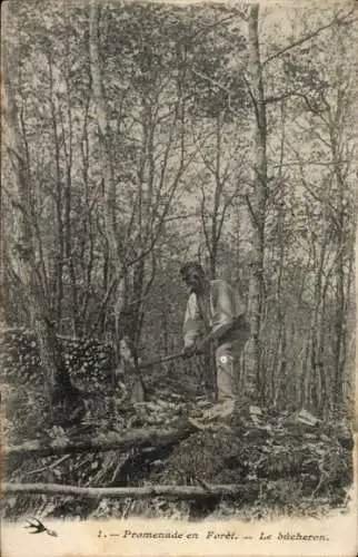 Ak Holzfäller bei der Arbeit im Wald