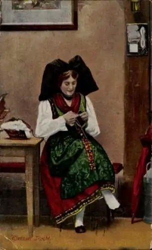 Ak Elsässerin in Tracht, Porträt