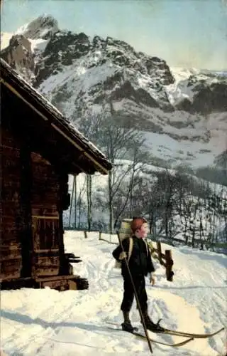 Ak Junger Senn mit Ski