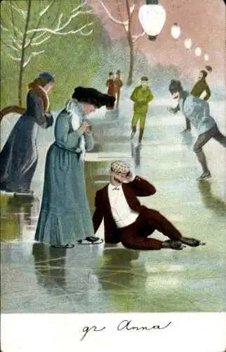 Ak Eislaufen auf dem See