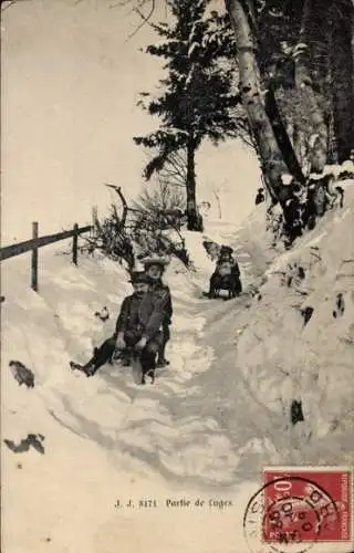 Ak Wintersport, Menschen fahren Schlitten, Schlittenfahrt