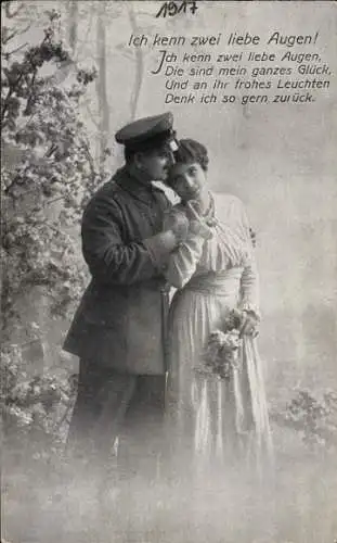 Ak Soldat mit Frau, Ich kenn zwei liebe Augen