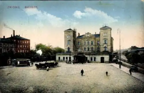 Ak Zwickau in Sachsen, Bahnhof, Tram