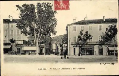 Ak Cahors Lot, Boulevard Gambetta et rue Fénélon, Geschäfte, Straßenansicht,  