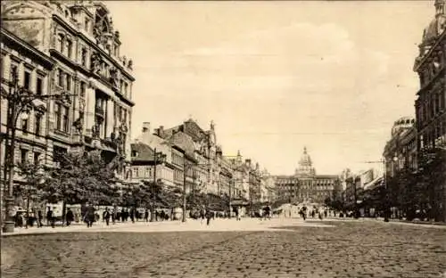 Ak Praha Prag Tschechien, Wenzelplatz,  Architektur, Menschen auf der Straße