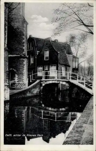 Ak Delft Südholland Niederlande,  Brücke, Häuser, Nieuwe Kerk