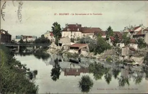 Ak Belfort Beffert Beffort Territoire de Belfort, Blick auf Häuser, Fluss Savoureuse, ruhige Wass