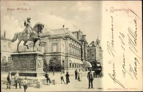 Ak Den Haag Südholland Niederlande, Reiterstandbild von Prins Willem I,  Architektur, Menschen, W