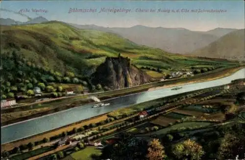 Ak Strekov Schreckenstein Ústí nad Labem Aussig Elbe Stadt, Böhmisches Mittelgebirge, Elbetal, Sc