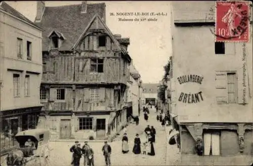 Ak Nogent le Roi Eure et Loir, Maisons du XVe siecle, Geschäfte, Boulangerie Breant, Fachwerkhaus