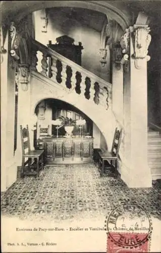 Ak Pacy sur Eure Eure, Escalier, Vestibuladu Chateau de Menilles