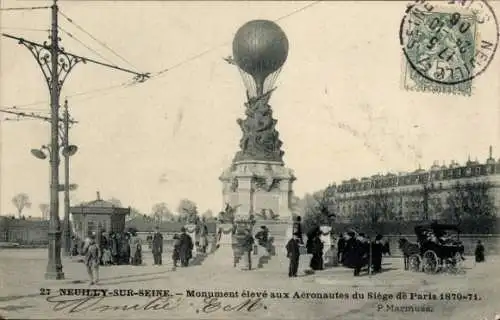 CPA Neuilly sur Seine Hauts de Seine, Monument élevé aux Aéronautes du Siège de Paris 1870-71