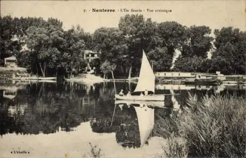 Ak Nanterre Hauts de Seine, Künstlerische Ansicht, Segelboot, ruhiges Gewässer, Ufervegetation