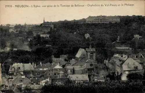Ak Meudon Hauts de Seine, Kirche, vue prise de la Terrasse de Bellevue, Orphelinat du Val-Fleury