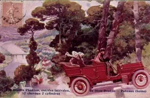 Ak Puteaux Hauts de Seine, Rotes Auto, Landschaft, Werbung für Dion-Bouton, nostalgischer Stil