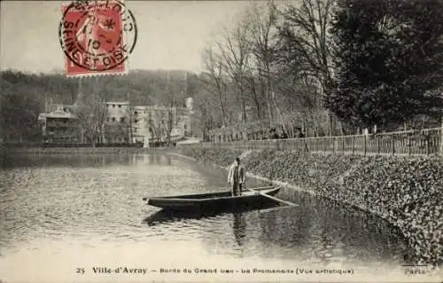 Ak Ville d'Avray Hauts  de Seine, Bords du Grand Lac, Promenade, Ruderboot