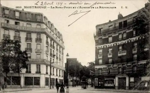 Ak Montrouge Hauts de Seine, Straßenszene in  Rond-Point und Avenue de la République