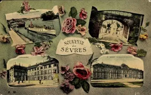 Ak Sèvres Hauts de Seine, Souvenir de  Bilder von Booten, Brücken, Gebäuden, Landschaft