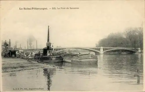Ak Suresnes Hauts de Seine, La Seine, Le Pont de  Flüsse, Brücke