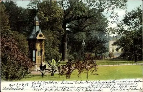 Ak Kiel, Park mit Pavillon, Bäume, schön angelegte Grünflächen,  Architektur