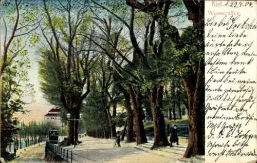 Ak Kiel, Bäume, Wasserallee, Spaziergänger, Straßenansicht