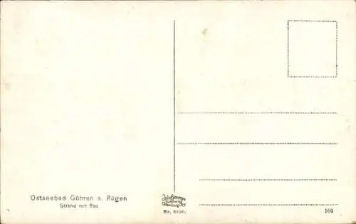 Ak Ostseebad Göhren auf Rügen, Blick auf Strand, Umkleidekabinen und Meer