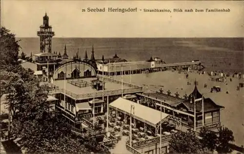 Ak Ostseebad Heringsdorf auf Usedom, Strandkasino, Blick nach dem Familienbad