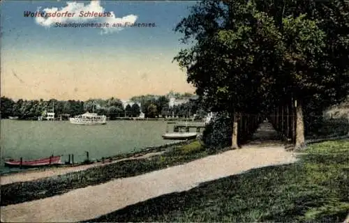 Ak Woltersdorf bei Berlin, Woltersdorfer Schleuse, Strandpromenade am Flakensee