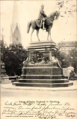 Ak Hamburg Mitte Altstadt, Kaiser Wilhelm Denkmal, ritterliche Statue,  Architektur