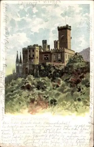 Ak Stolzenfels Koblenz am Rhein, Schloss  bunte Illustration, wundervolle Landschaft